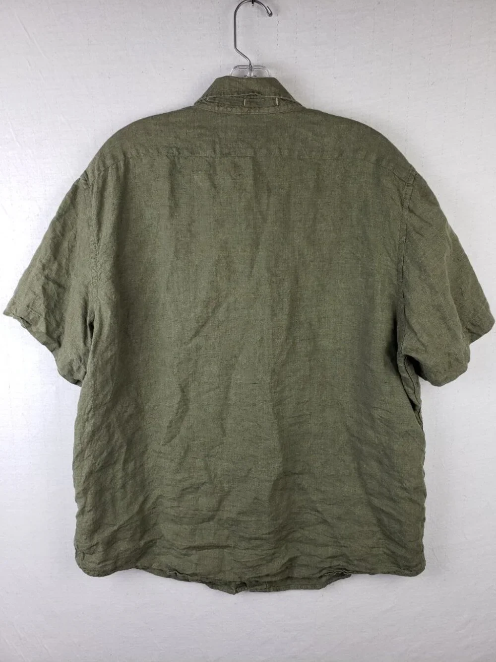 Banana Republic 100% Linen Shirt Button-Down Collar Olive Green Short Sleeve L